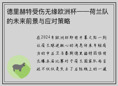 德里赫特受伤无缘欧洲杯——荷兰队的未来前景与应对策略